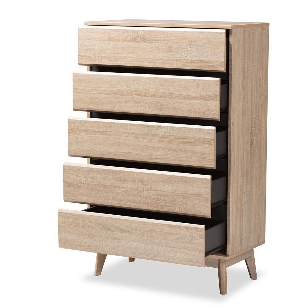 Miren Mid-Century Modern Light Oak and Dark Grey 5-Drawer Chest FredCo