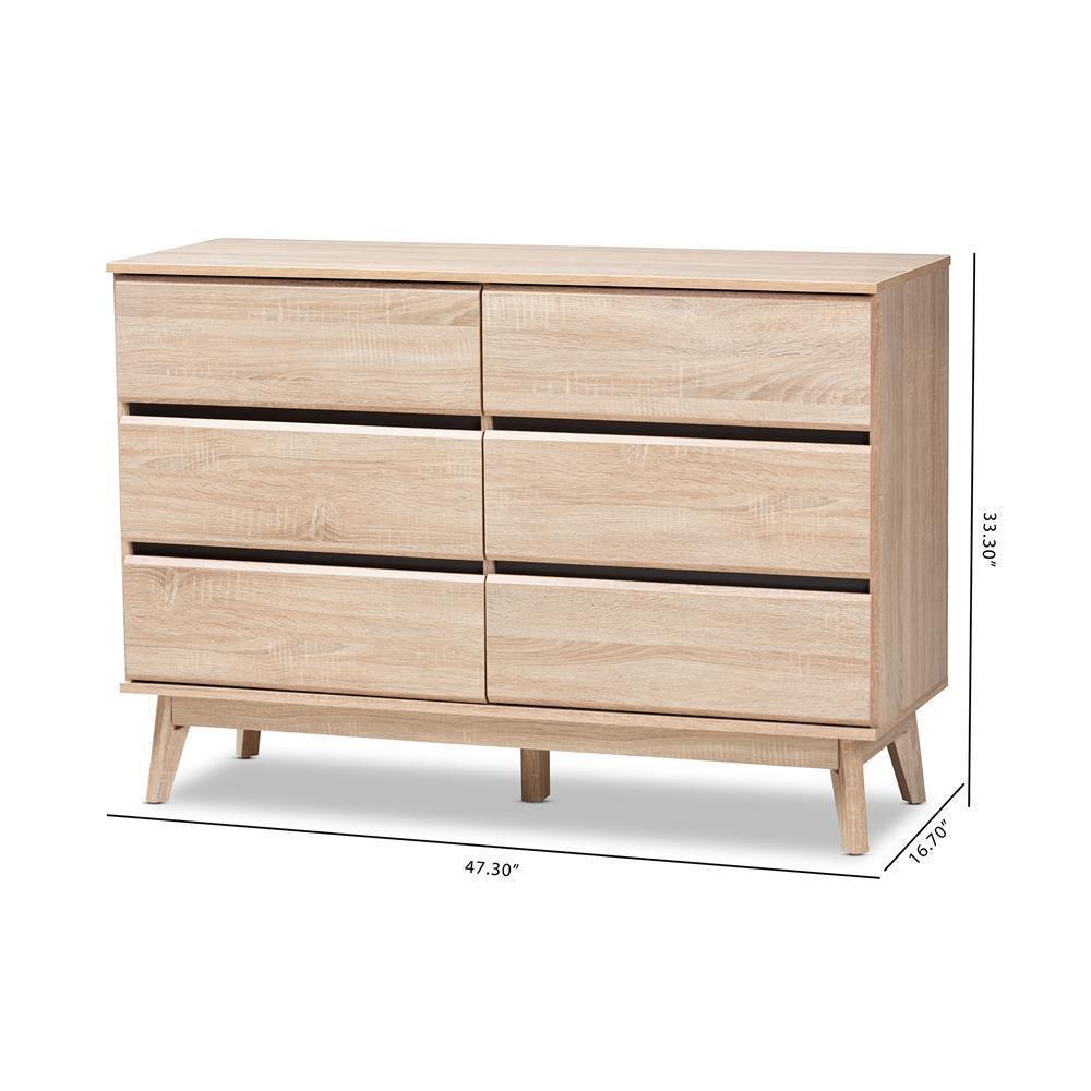 Miren Mid-Century Modern Light Oak and Dark Grey 6-Drawer Dresser FredCo