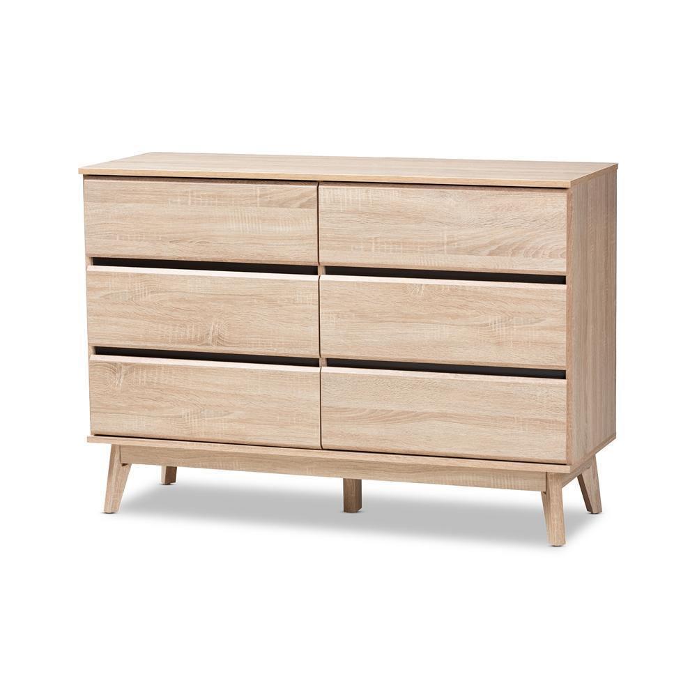 Miren Mid-Century Modern Light Oak and Dark Grey 6-Drawer Dresser FredCo