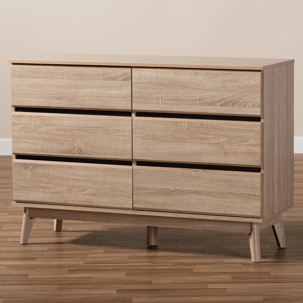 Miren Mid-Century Modern Light Oak and Dark Grey 6-Drawer Dresser FredCo