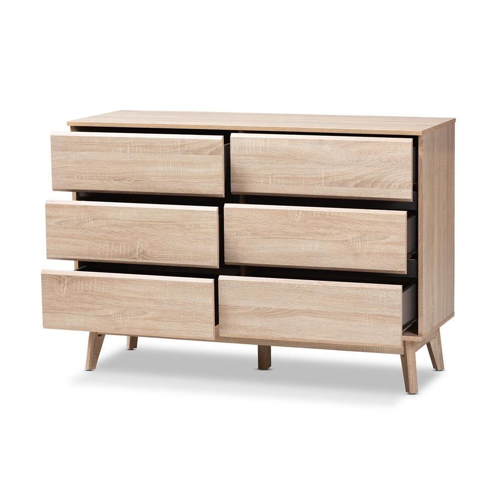 Miren Mid-Century Modern Light Oak and Dark Grey 6-Drawer Dresser FredCo