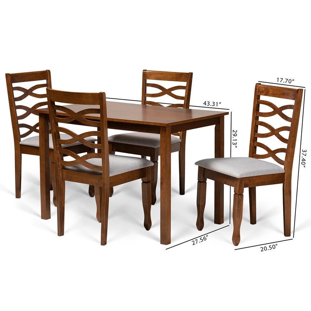 Mirna Modern and Contemporary Grey Fabric Upholstered and Walnut Brown Finished Wood 5-Piece Dining Set FredCo
