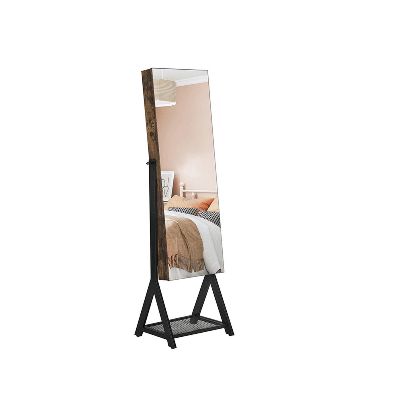 Mirror Jewelry Cabinet Rustic Brown and Black FredCo
