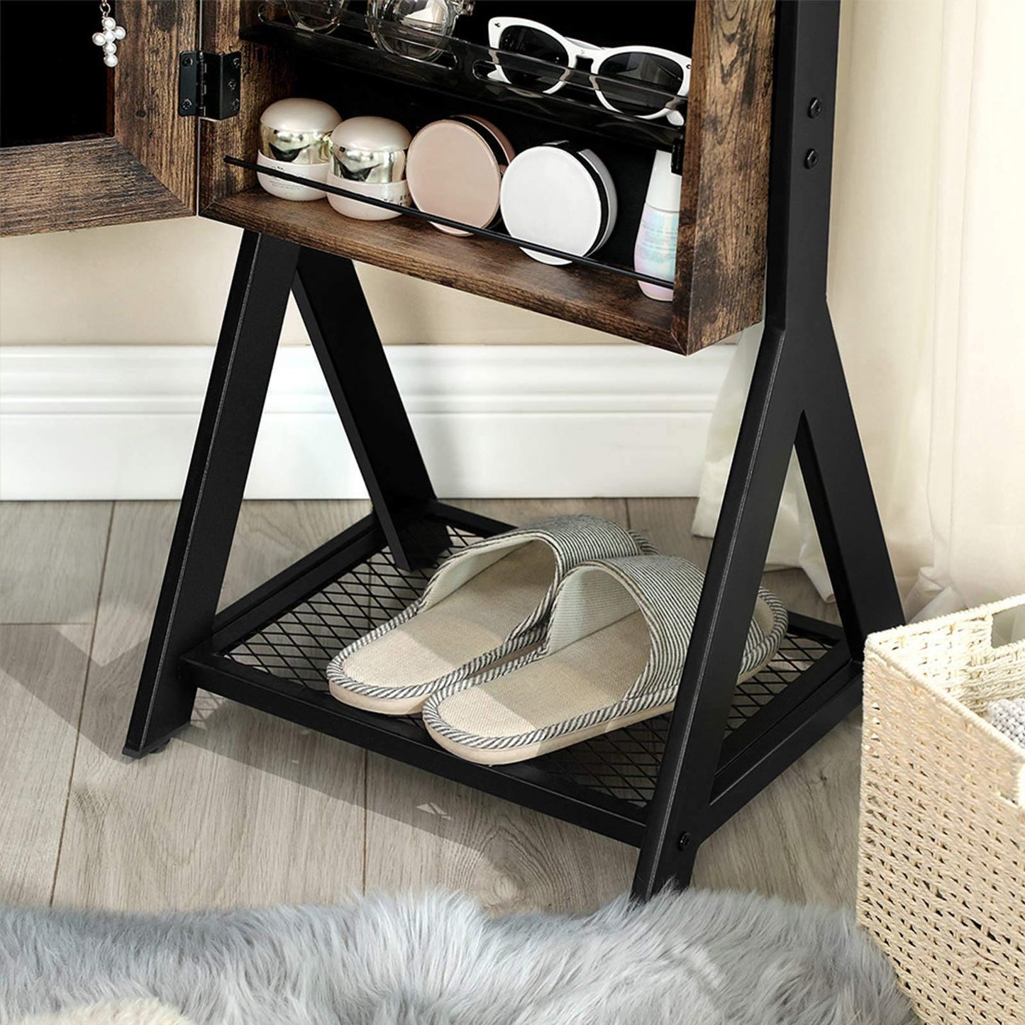 Mirror Jewelry Cabinet Rustic Brown and Black FredCo