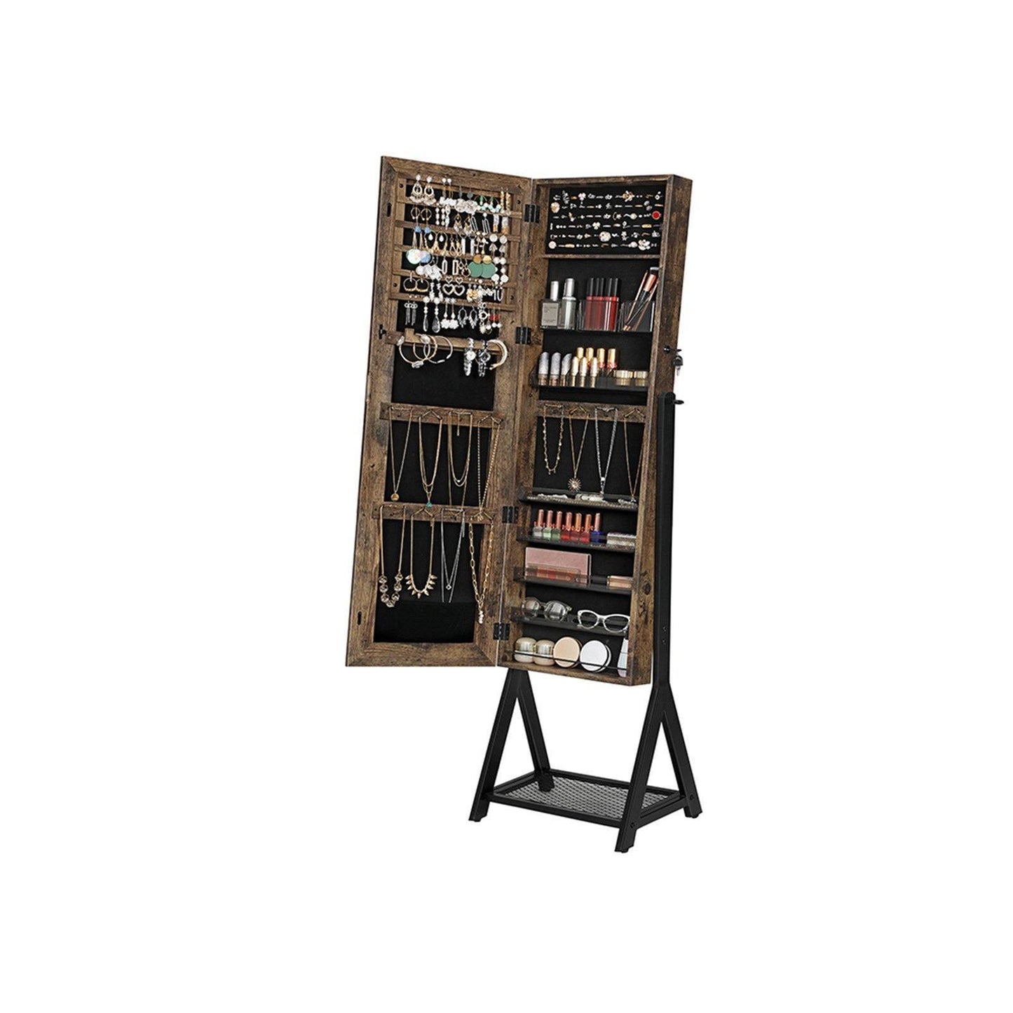 Mirror Jewelry Cabinet Rustic Brown and Black FredCo