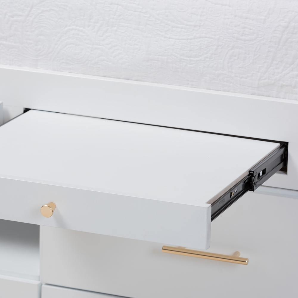 Mirza Modern and Contemporary White Finished Wood 5-Drawer Twin Size Storage Bed with Pull-Out Desk FredCo