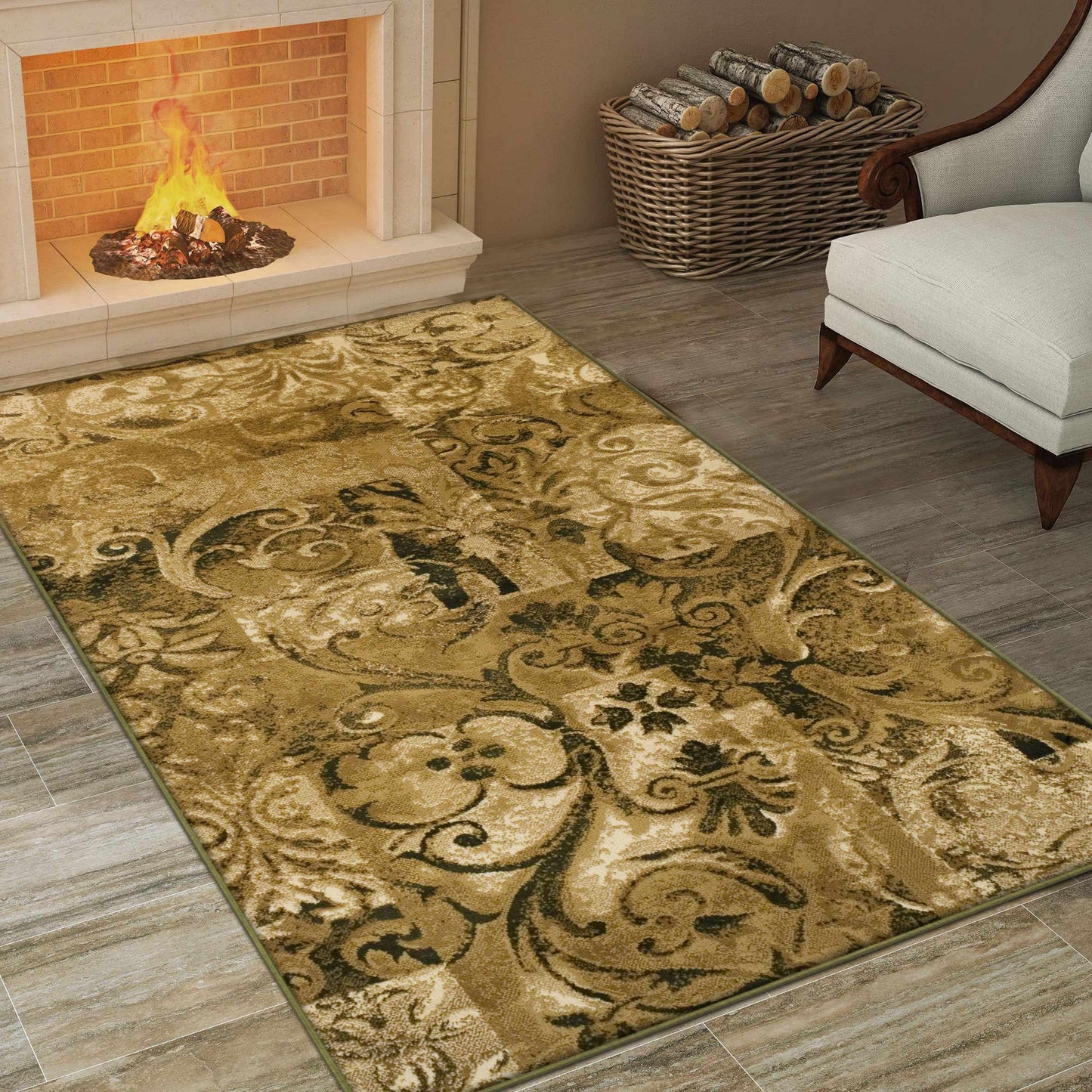 Modern Distressed Scroll Rug FredCo