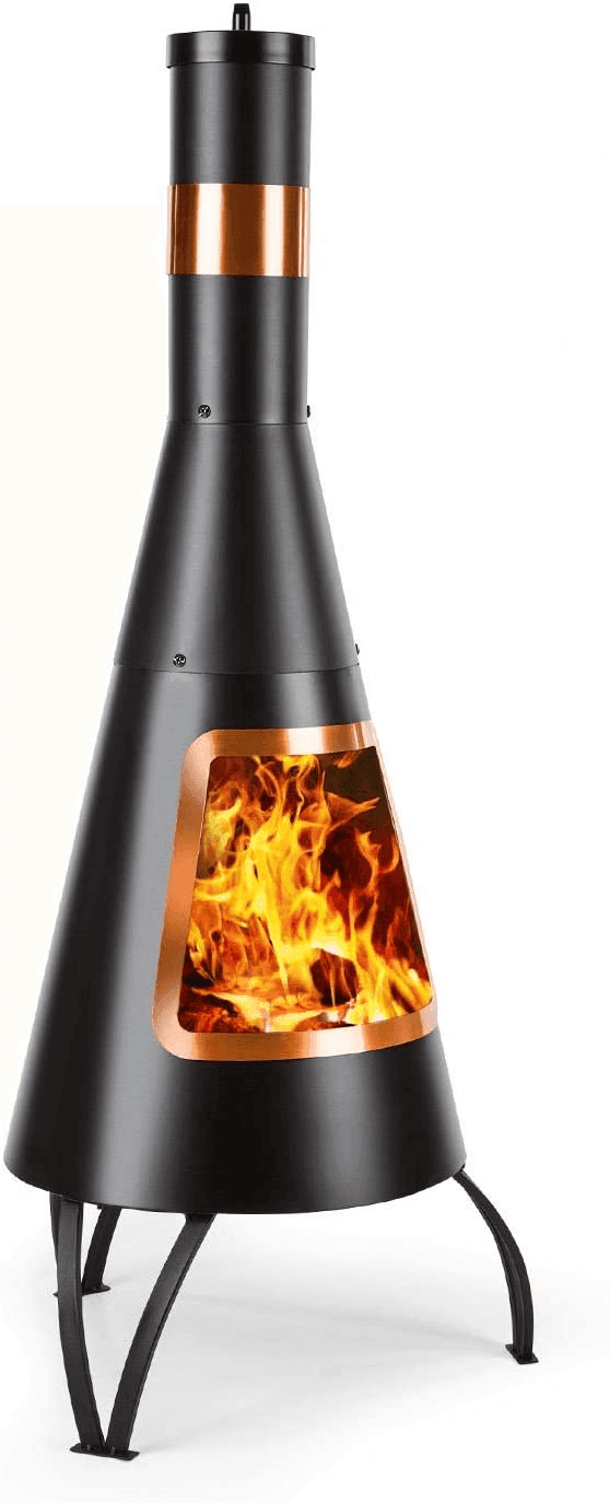 Modern Garden Fireplace Chimenea – Stainless Steel, Black-Gold FredCo