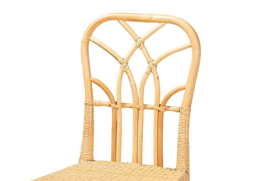 Monaco Modern Bohemian Oak Brown Finished Mahogany Wood and Natural Rattan Dining Chair FredCo