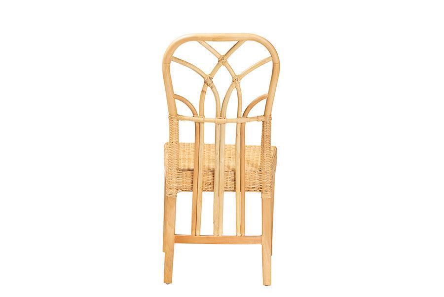 Monaco Modern Bohemian Oak Brown Finished Mahogany Wood and Natural Rattan Dining Chair FredCo