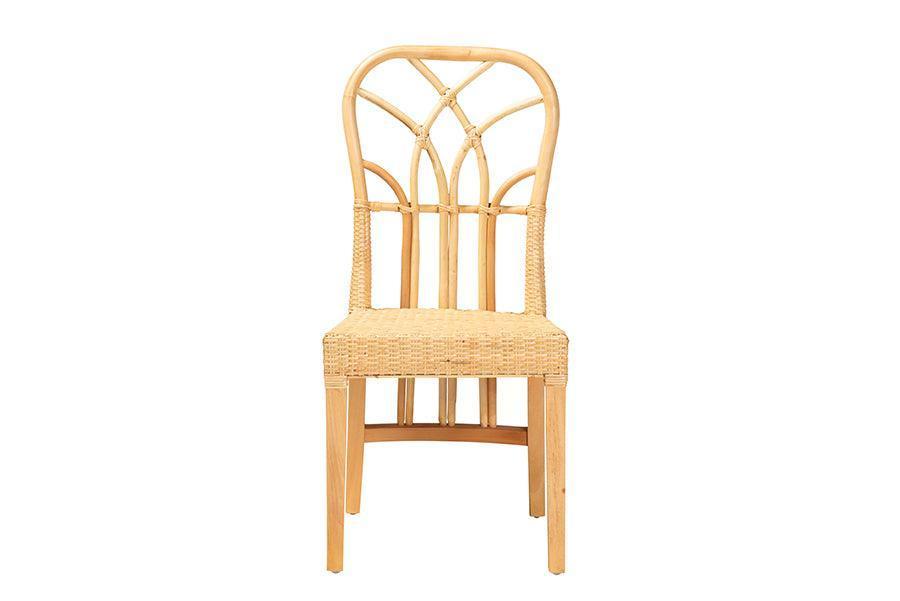 Monaco Modern Bohemian Oak Brown Finished Mahogany Wood and Natural Rattan Dining Chair FredCo