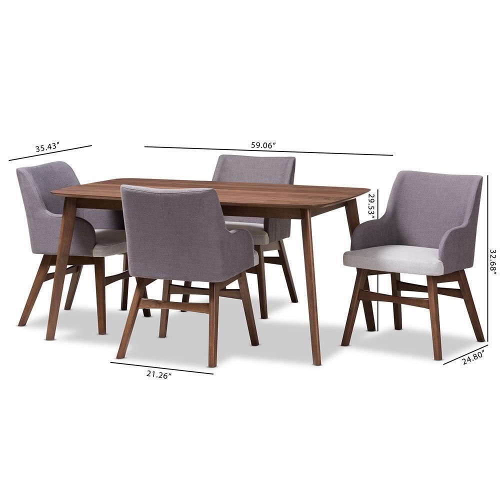 Monte Mid-Century Modern Walnut Wood Rectangular 5-Piece Dining Set FredCo