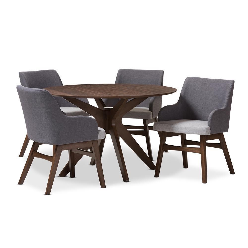 Monte Mid-Century Modern Walnut Wood Round 5-Piece Dining Set FredCo