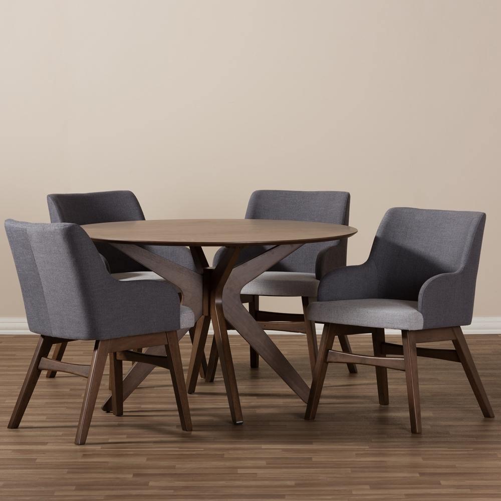Monte Mid-Century Modern Walnut Wood Round 5-Piece Dining Set FredCo