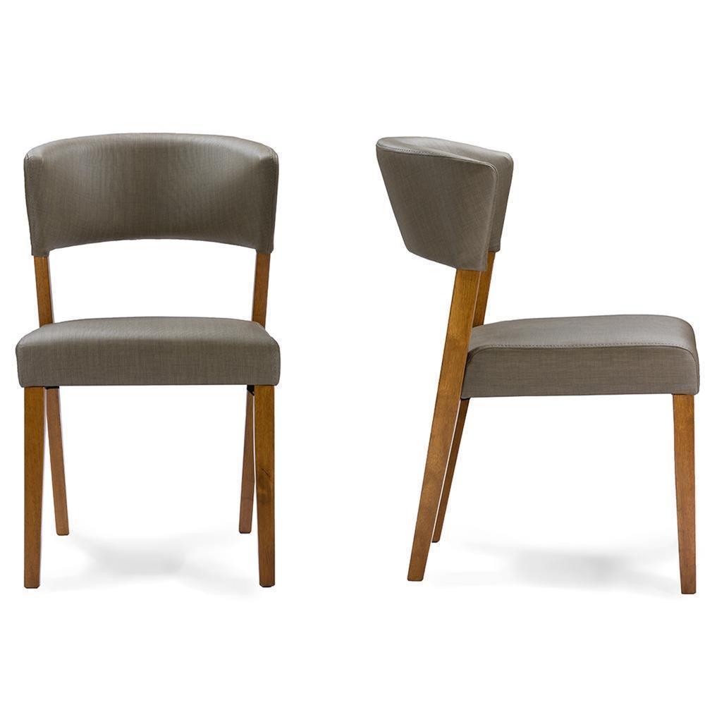 Montreal Mid-Century Dark Walnut Wood Grey Faux Leather Dining Chair FredCo