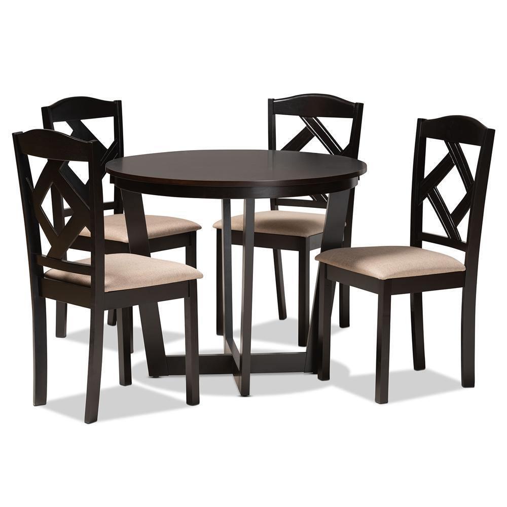 Morigan Sand Fabric Upholstered and Dark Brown Finished Wood 5-Piece Dining Set FredCo