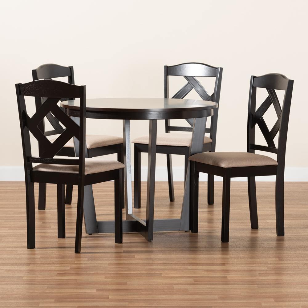 Morigan Sand Fabric Upholstered and Dark Brown Finished Wood 5-Piece Dining Set FredCo