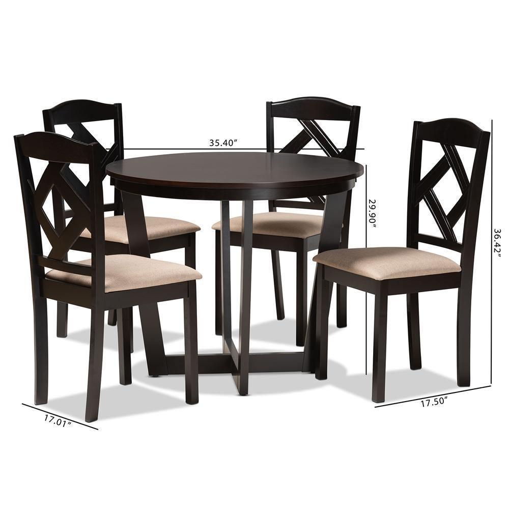 Morigan Sand Fabric Upholstered and Dark Brown Finished Wood 5-Piece Dining Set FredCo