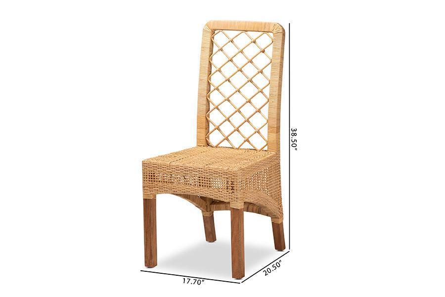 Moscow Modern Bohemian Natural Brown Rattan and Walnut Brown Finished Wood 2-Piece Dining Chair Set FredCo
