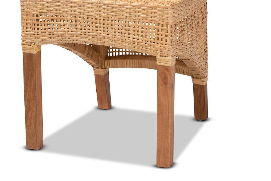 Moscow Modern Bohemian Natural Brown Rattan and Walnut Brown Finished Wood 2-Piece Dining Chair Set FredCo