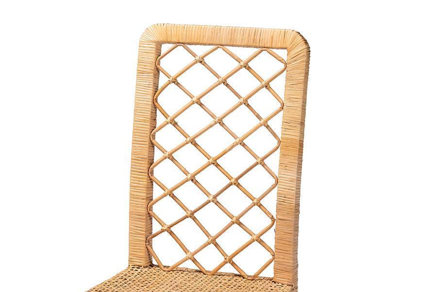 Moscow Modern Bohemian Natural Brown Rattan and Walnut Brown Finished Wood 2-Piece Dining Chair Set FredCo