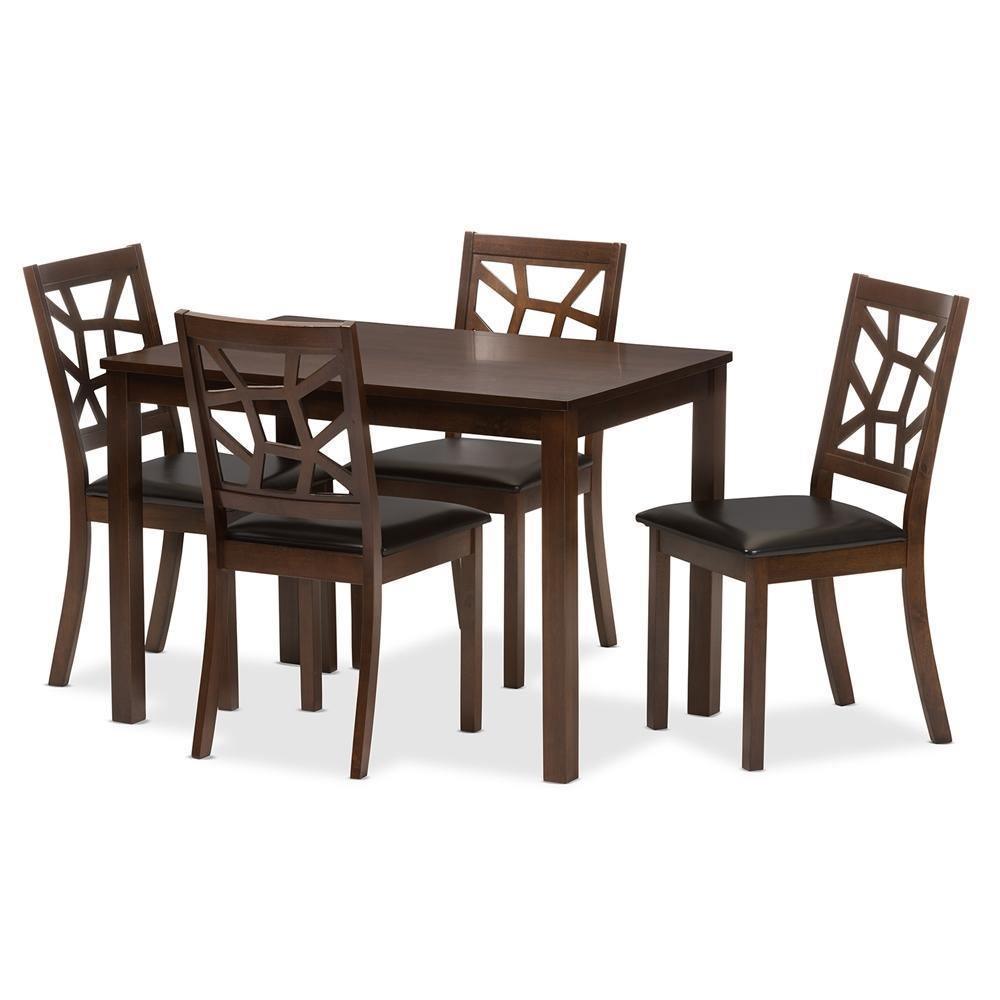 Mozaika Black Leather Contemporary 5-Piece Dining Set1 table and 4 chairs FredCo