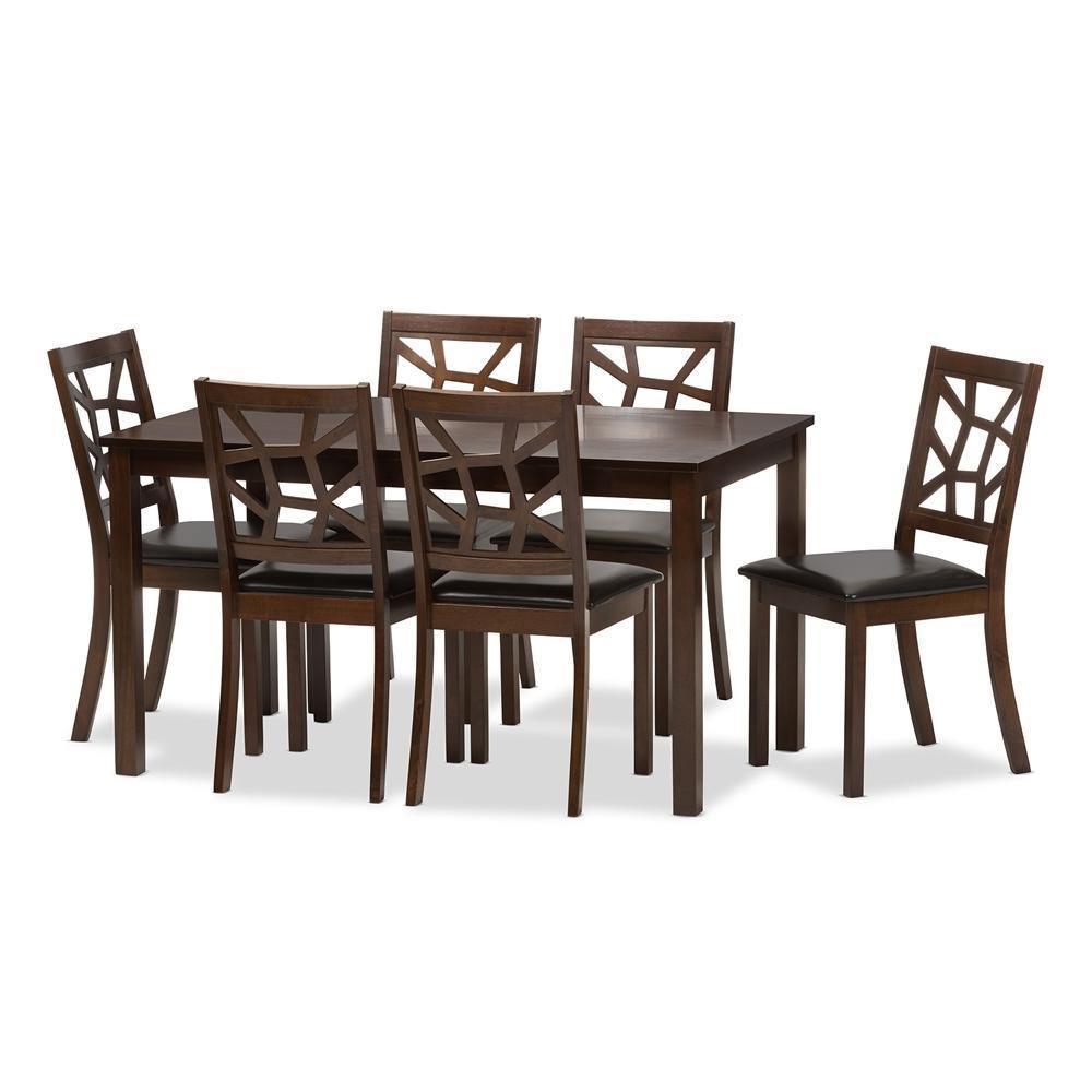 Mozaika Wood and Leather Contemporary 7-Piece Dining Set1 table and 6 chairs FredCo