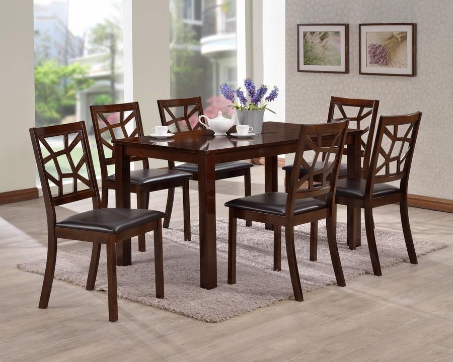 Mozaika Wood and Leather Contemporary 7-Piece Dining Set1 table and 6 chairs FredCo