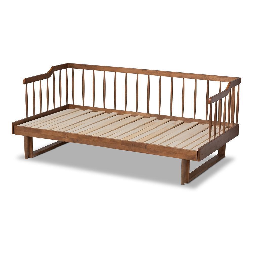 Muriel Modern and Transitional Walnut Brown Finished Wood Expandable Twin Size to King Size Spindle Daybed FredCo