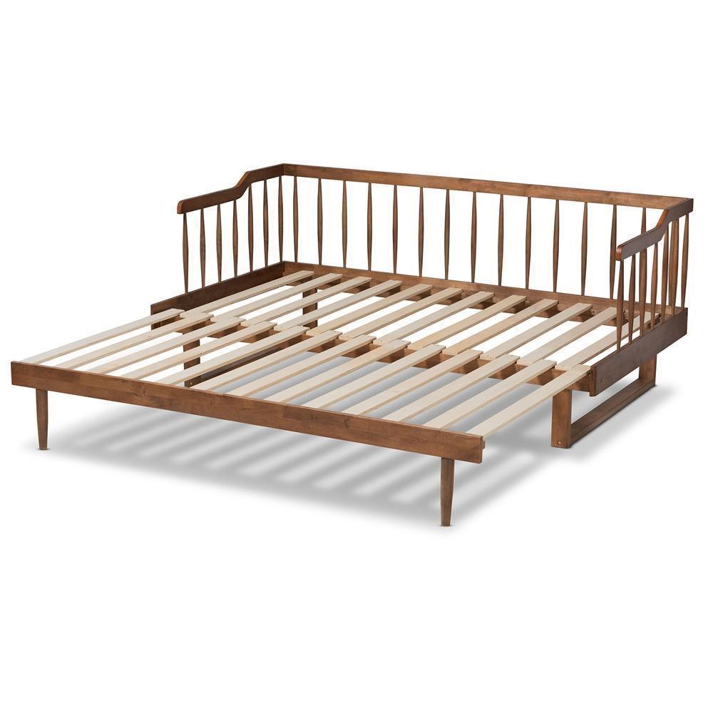 Muriel Modern and Transitional Walnut Brown Finished Wood Expandable Twin Size to King Size Spindle Daybed FredCo