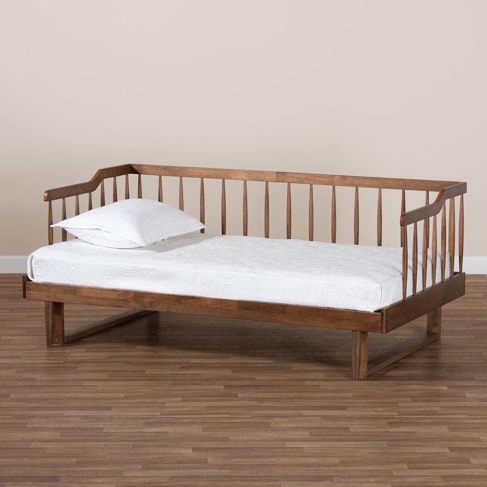 Muriel Modern and Transitional Walnut Brown Finished Wood Expandable Twin Size to King Size Spindle Daybed FredCo