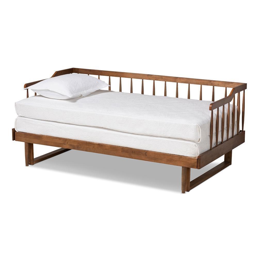 Muriel Modern and Transitional Walnut Brown Finished Wood Expandable Twin Size to King Size Spindle Daybed FredCo