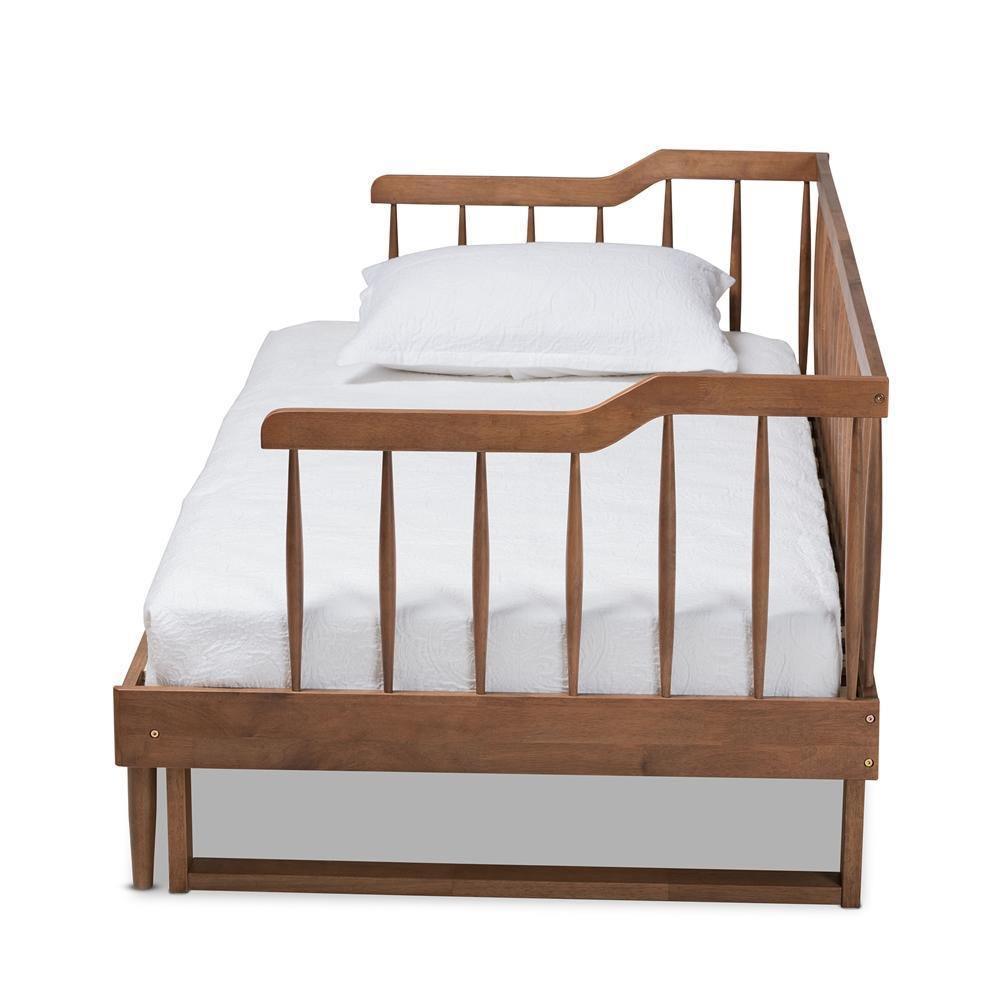 Muriel Modern and Transitional Walnut Brown Finished Wood Expandable Twin Size to King Size Spindle Daybed FredCo