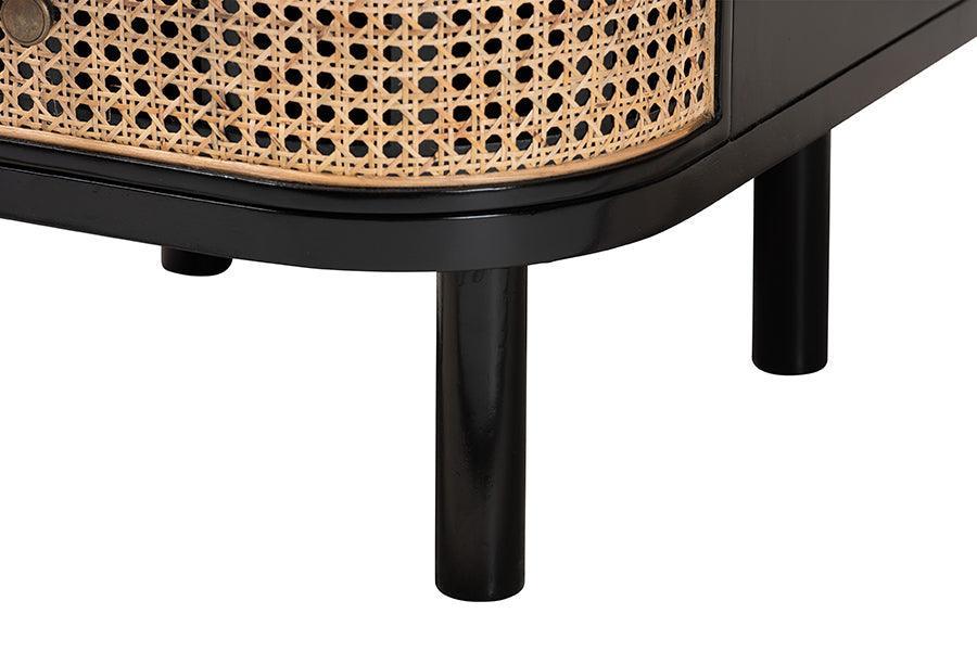Nabila Modern Bohemian Black Bayur Wood and Natural Rattan 3-Drawer End Table Nightstand FredCo