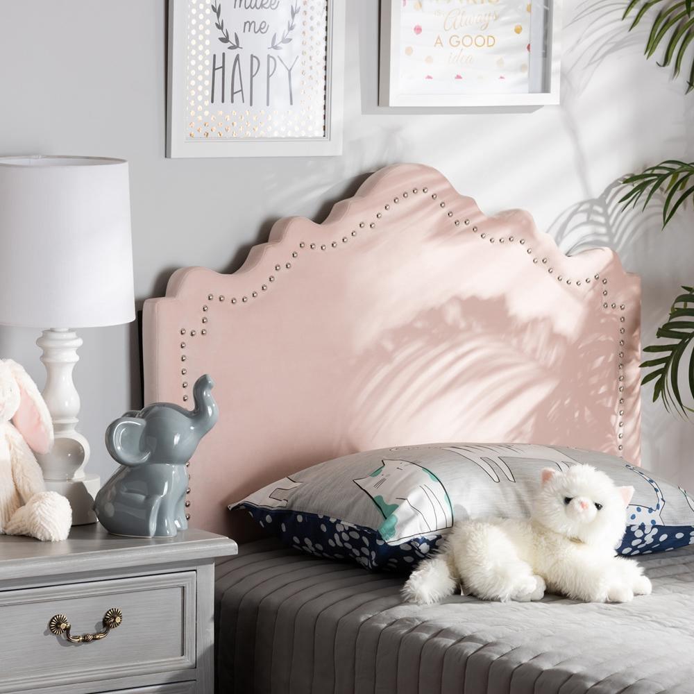 Nadeen Modern and Contemporary Light Pink Velvet Fabric Upholstered Twin Size Headboard FredCo