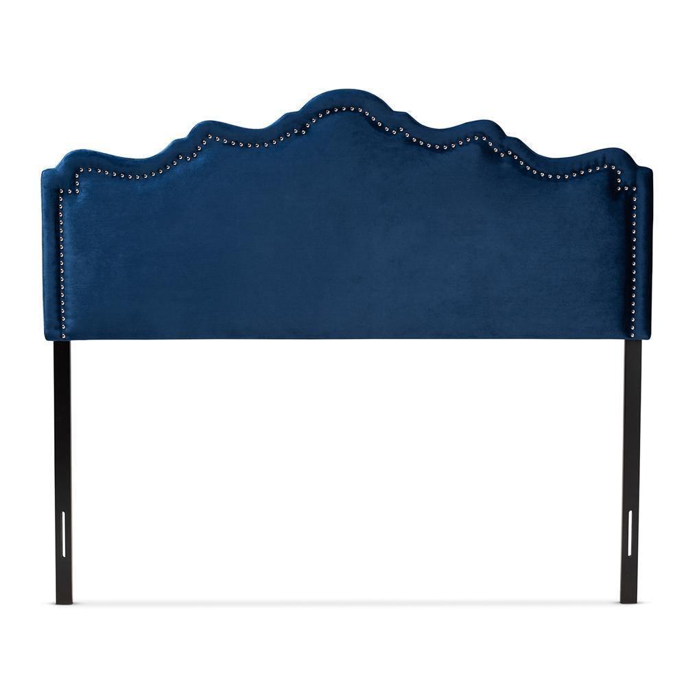 Nadeen Modern and Contemporary Navy Blue Velvet Fabric Upholstered Queen Size Headboard FredCo