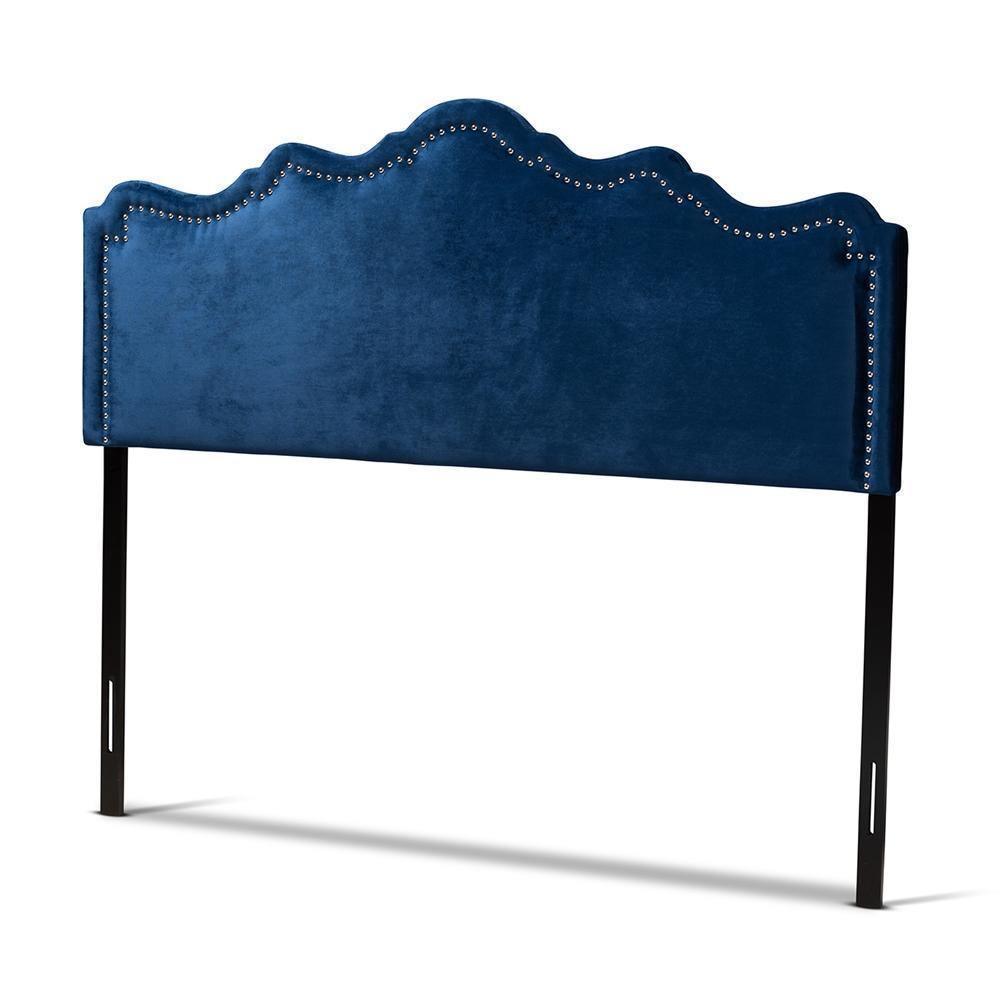 Nadeen Modern and Contemporary Navy Blue Velvet Fabric Upholstered Queen Size Headboard FredCo