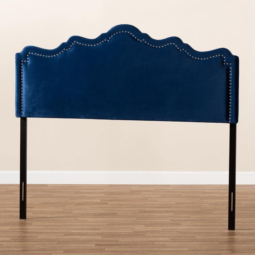 Nadeen Modern and Contemporary Navy Blue Velvet Fabric Upholstered Queen Size Headboard FredCo
