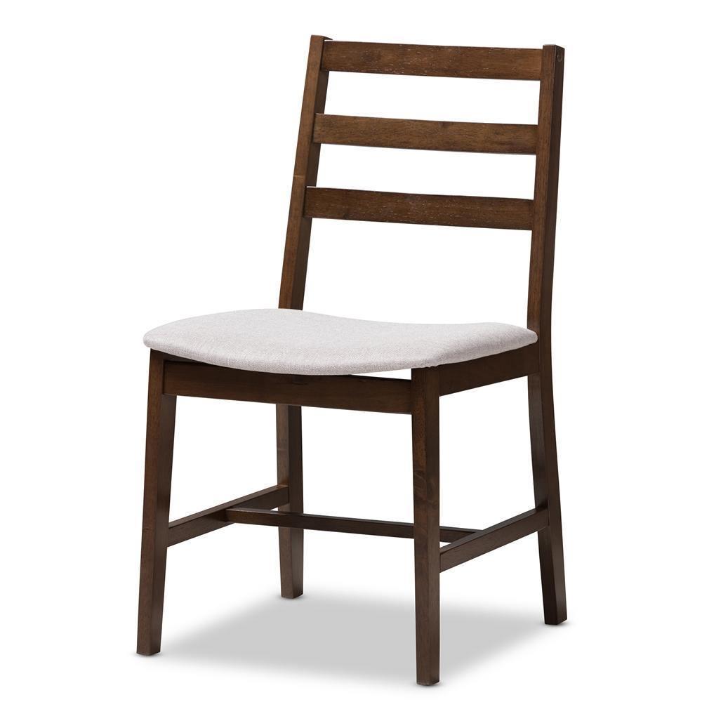 Nadine Modern and Contemporary Walnut-Finished Light Grey Fabric Upholstered 5-Piece Dining Set FredCo