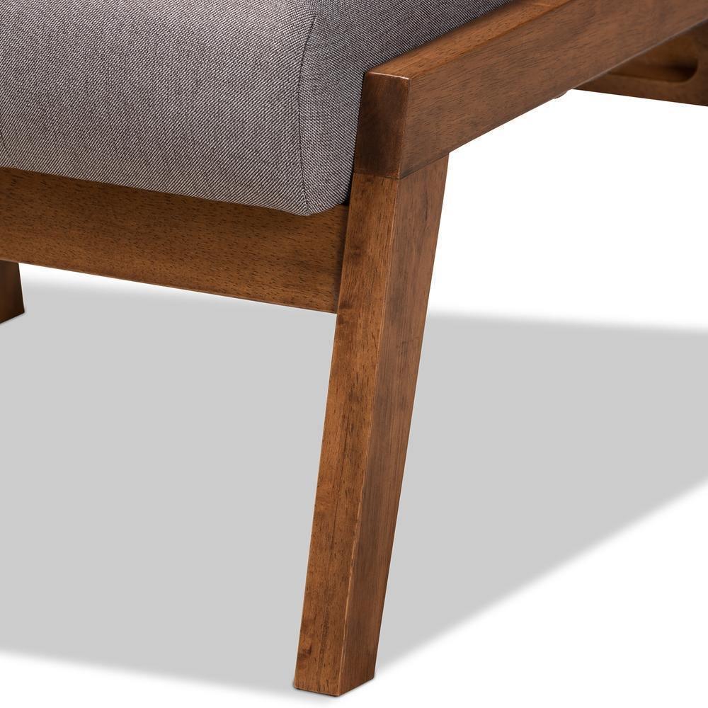 Naeva Mid-Century Modern Grey Fabric Upholstered Walnut Finished Wood 2-Piece Armchair and Footstool Set FredCo