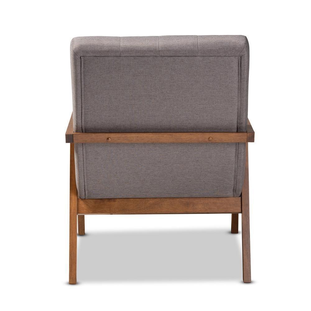 Naeva Mid-Century Modern Grey Fabric Upholstered Walnut Finished Wood Armchair FredCo