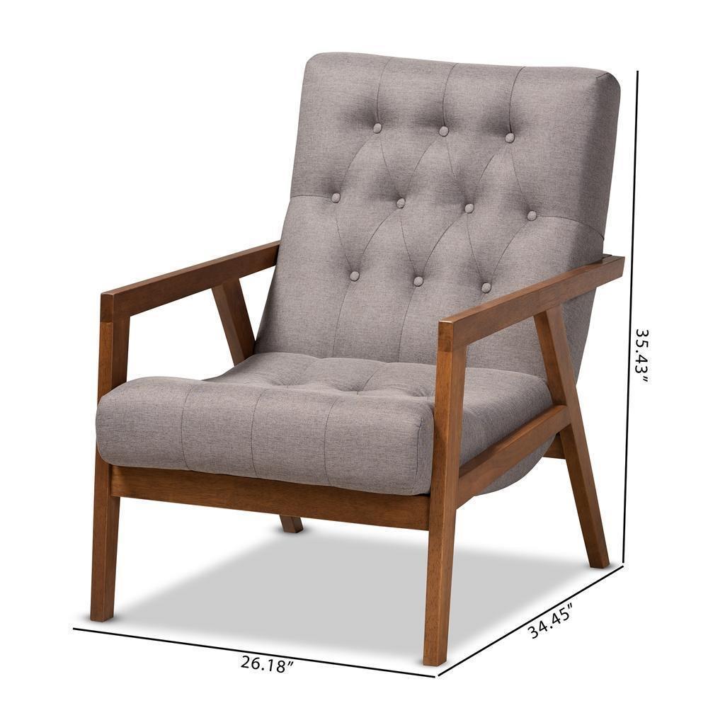 Naeva Mid-Century Modern Grey Fabric Upholstered Walnut Finished Wood Armchair FredCo
