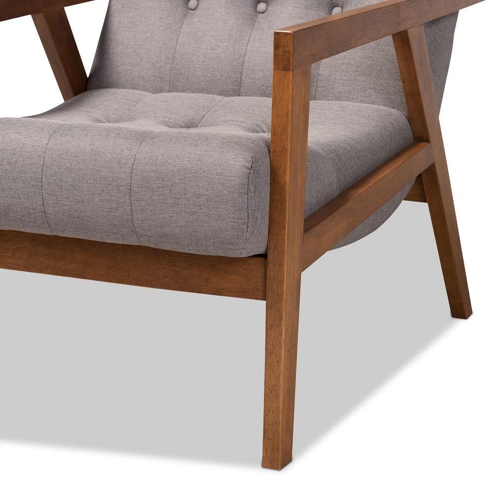 Naeva Mid-Century Modern Grey Fabric Upholstered Walnut Finished Wood Armchair FredCo