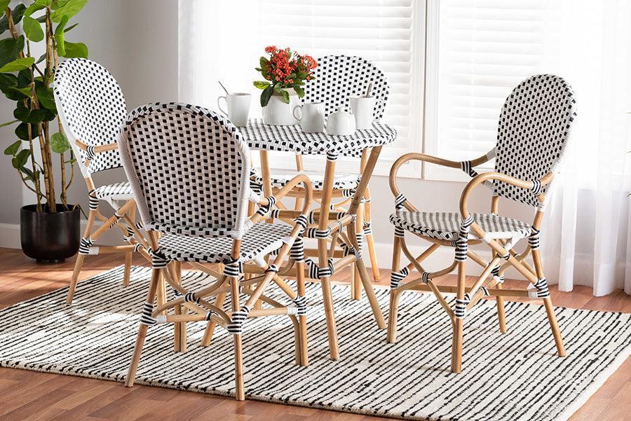 Naila Classic French Black and White Plastic and Natural Brown Rattan 5-Piece Dining Set FredCo