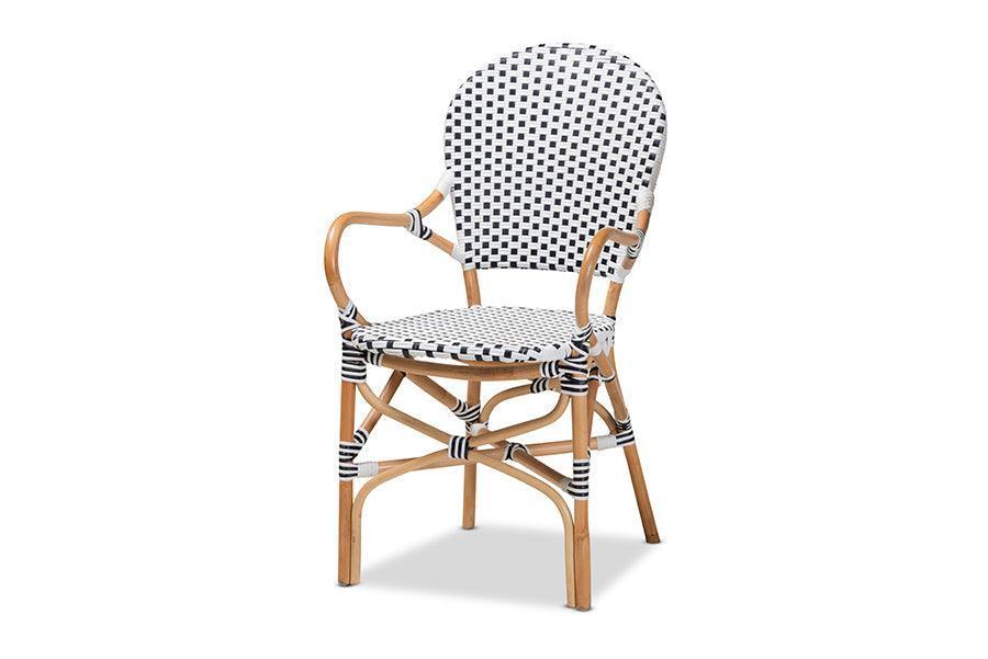 Naila Classic French Black and White Plastic and Natural Brown Rattan 5-Piece Dining Set FredCo