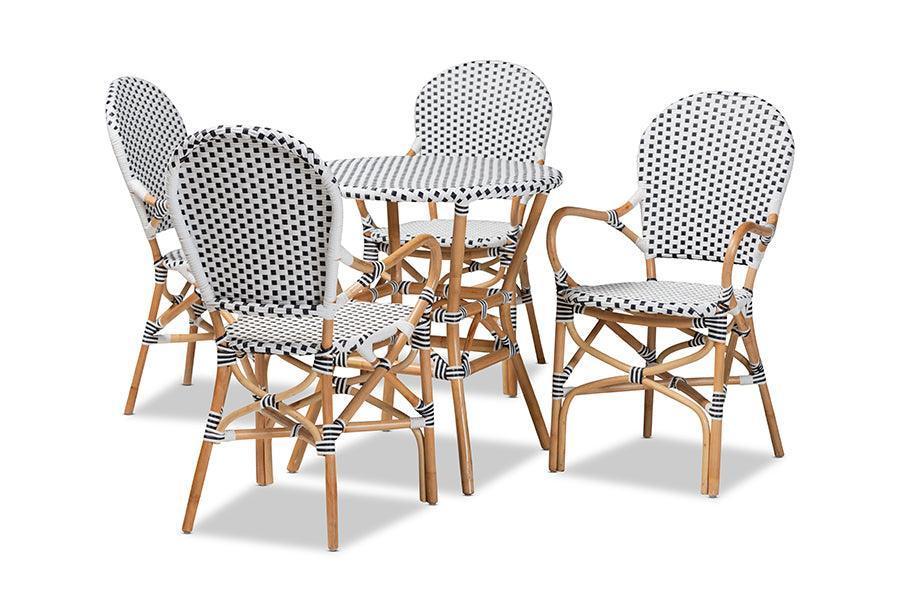 Naila Classic French Black and White Plastic and Natural Brown Rattan 5-Piece Dining Set FredCo
