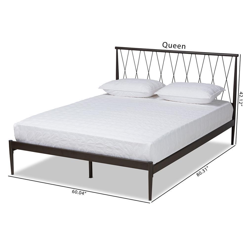 Nano Modern and Contemporary Black Finished Metal Queen Size Platform Bed FredCo