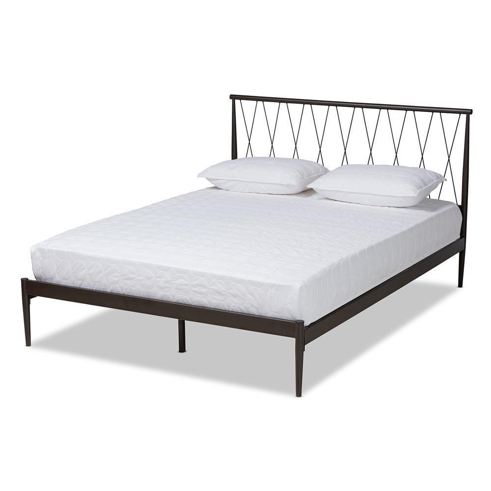 Nano Modern and Contemporary Black Finished Metal Queen Size Platform Bed FredCo