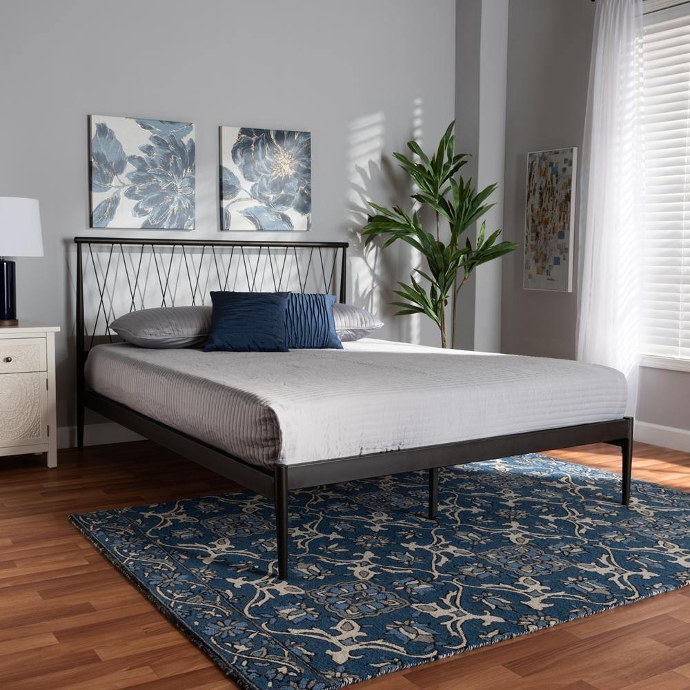 Nano Modern and Contemporary Black Finished Metal Queen Size Platform Bed FredCo