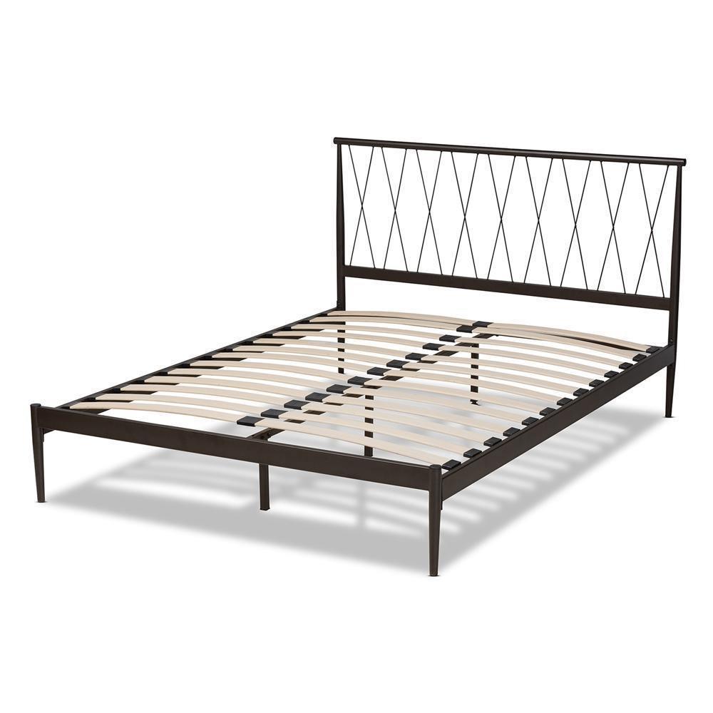 Nano Modern and Contemporary Black Finished Metal Queen Size Platform Bed FredCo